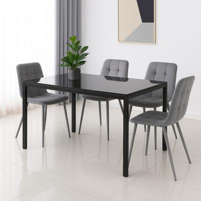 The Range Modern Black Glass Dining Table Set with 4 Grey Dining Chairs - Black