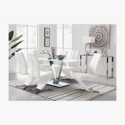 The Range Florini White Glass And Metal V Dining Table And 6 Willow Dining Chairs Set - White