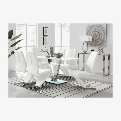 The Range Florini White Glass And Metal V Dining Table And 6 Willow Dining Chairs Set - White