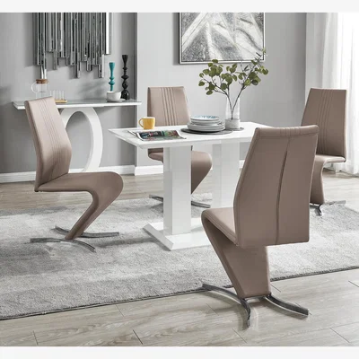 The Range Imperia 4 Modern White High Gloss Dining Table and 4 Willow Chairs Set - Yellow