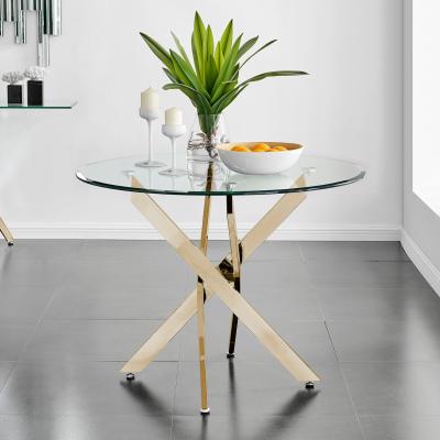 The Range Novara Gold Round Dining Table and 4 Pesaro Gold Leg Chairs - Navy