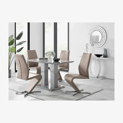 The Range Imperia 4 Modern Grey High Gloss Dining Table And 4 Willow Chairs Set - Yellow