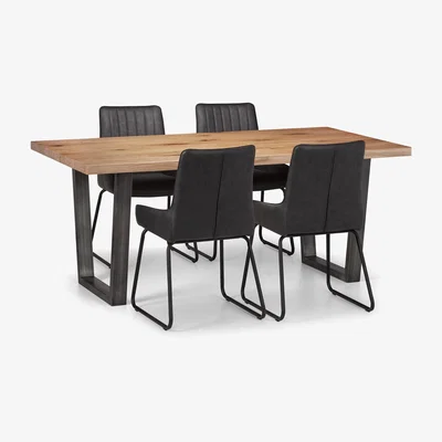 The Range Brooklyn Oak Rectangular Table and Soho Chairs Set - Grey / 1 Table and 4 Chairs