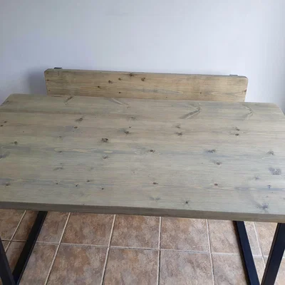 The Range Rustic Handmade Dining Table plus Bench with Back - Grey Wash - Rugger Brown / 100cm / 240cm