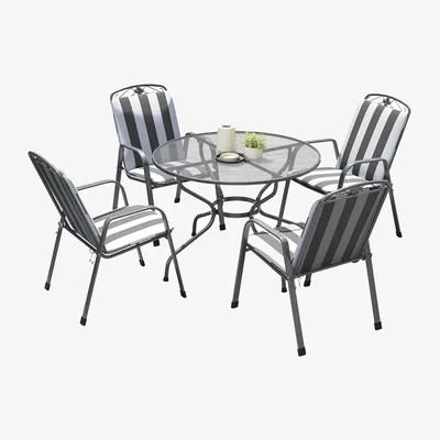 The Range Savoy Round Metal Mesh 4 Seater Dining Set with Cushions - Silver