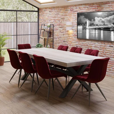 The Range Harley Large Dining Set with Anrar Chairs - Deep Red