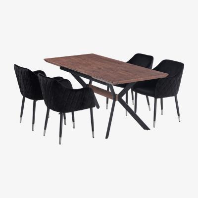 The Range Verona Blaze LUX Dining Set with a Table and 4 Velvet Chairs - Black Chairs & Walnut Table