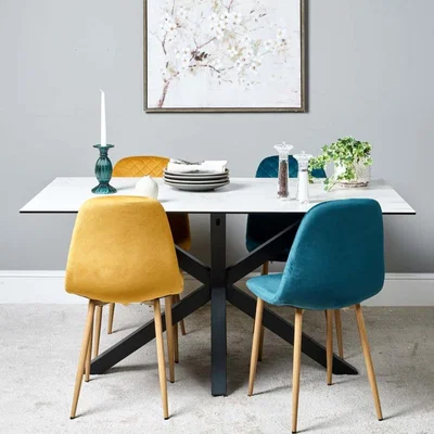 The Range Eastcote White 150cm Dining Table  Archie Wood Leg Dining Chairs - Teal
