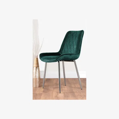 The Range Enna White Glass Extending Dining Table With Four Pesaro Silver Leg Chairs - Green
