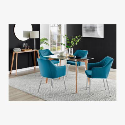 The Range Malmo Glass and Wooden Leg Dining Table and 4 Calla Silver Leg Chairs - Blue