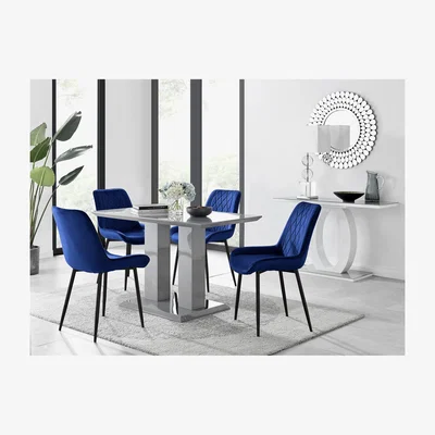 The Range Imperia 4 Grey Dining Table and 4 Pesaro Black Leg Chairs - Blue