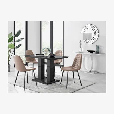 The Range Imperia 4 Black Dining Table and 4 Corona Black Leg Chairs - Yellow