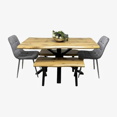 The Range Dining Set with Velvet Chairs and Benches - Grey / 140cm