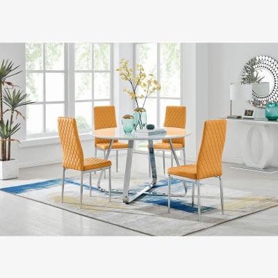 The Range Santorini White Wood Contemporary Round Dining Table And 4 Milan Chairs - Mustard
