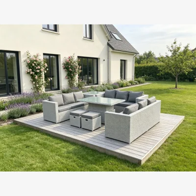 The Range Adjustable Rising Lifting Table Dining Set Side Coffee Tea Table - Light Grey Mixed