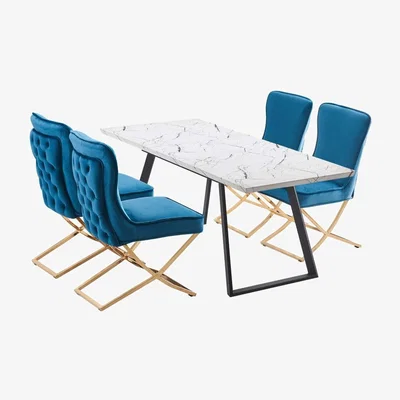 The Range Trafalgar Toga LUX Dining Set with a Table and Chairs Set of 4 - Blue