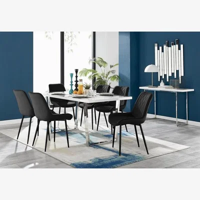 The Range Kylo White High Gloss Dining Table  6 Pesaro Black Leg Chairs - Black