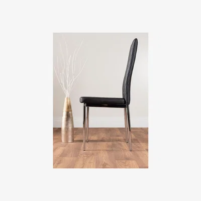 The Range Palma White High Gloss Round Dining Table and 6 Milan Chrome Leg Chairs - Black