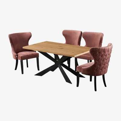 The Range Mayfair Duke LUX Dining Set Includes a Table and Chairs Set of 4 - Pink