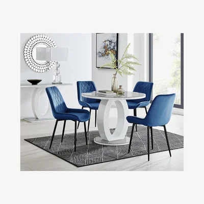 The Range Giovani Round Grey 100cm Table and 4 Pesaro Black Leg Chairs - Blue