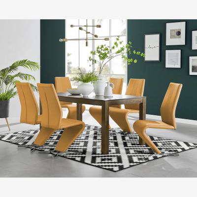 The Range Anders Dark Walnut Wood Dining Table and 6 Willow Chairs - Mustard