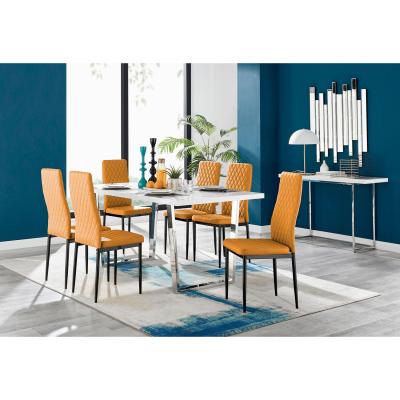 The Range Kylo White High Gloss Dining Table and 6 Velvet Milan Chairs - Mustard