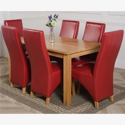 The Range Oslo 150 x 90 cm Medium Oak Dining Table and 6 Lola Leather Chairs - Red