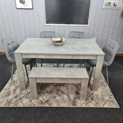 The Range Kitchen Dining Table 4 Grey Tufted Velvet Chairs and 1 Bench Dining Set - Grey