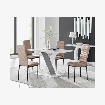The Range Monza 4 WhiteGrey Dining Table  4 Milan Black Leg Chairs - Yellow