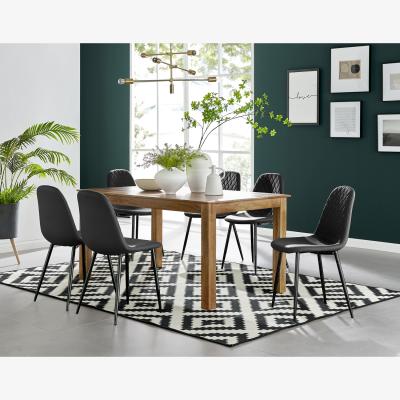 The Range Anders Honey Solid Wood Dining Table  6 Corona Black Leg Chairs - Black