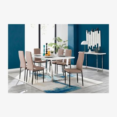 The Range Kylo White High Gloss Dining Table  6 Milan Black Leg Chairs - Cappuccino