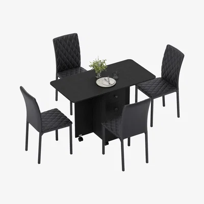 The Range HOMCOM Dining Table Set Folding Drop Leaf Table with Storage - Black