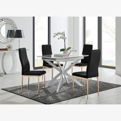 The Range LIRA 100 Extending Dining Table and 4 Velvet Milan Gold Leg Chairs - Black