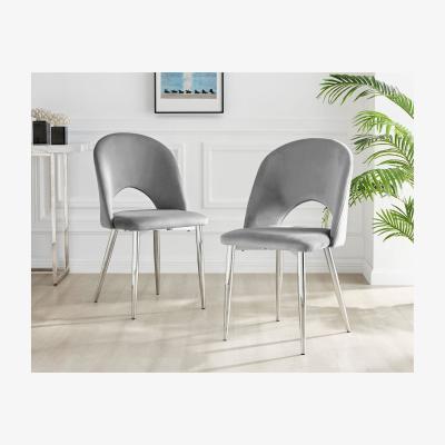 The Range Palma Black High Gloss Round Dining Table and 6 Arlon Silver Leg Chairs - Grey