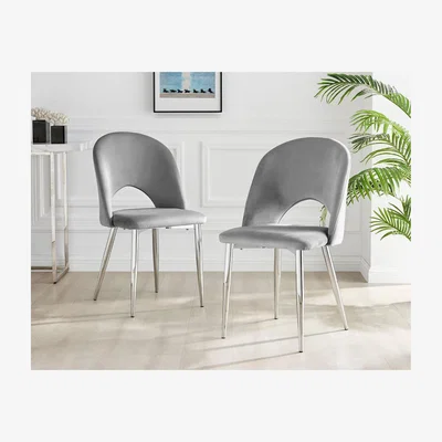 The Range Palma Black High Gloss Round Dining Table and 6 Arlon Silver Leg Chairs - Grey