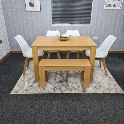 The Range Dining Table and 4 Chairs With Oak Effect Bench Dining Kitchen Set - White