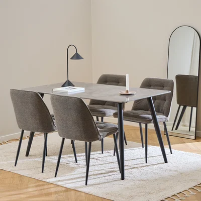 The Range Wicklow Rectangular Dining Table in Grey/Black 140x80cm includes 4 Brooke Dining Chairs in Taupe - Grey & Black
