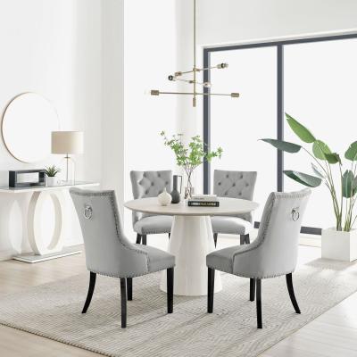 The Range Palma Beige Stone Effect Round Dining Table and 4 Belgravia Black Leg Chairs - Grey