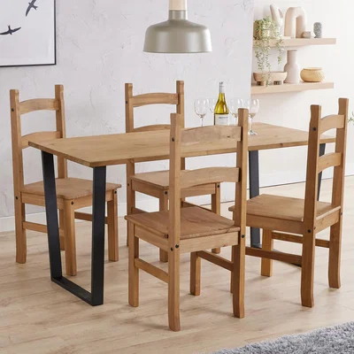 The Range Texas large dining table with 4 chairs set - Antique waxed pine