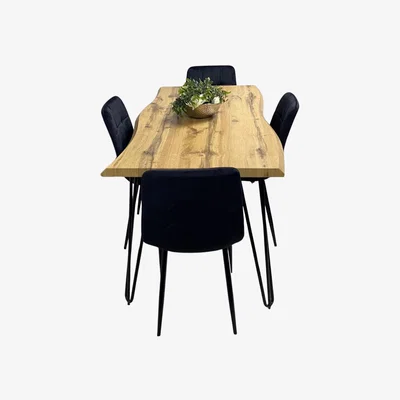 The Range Arizona Dining Table and Velvet Chairs - black / 117cm