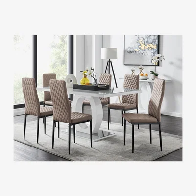 The Range Giovani 6 Grey Dining Table  6 Milan Black Leg Chairs - Yellow