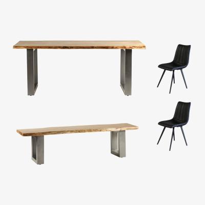 The Range Natural Essential Medium Dining Table Set 2 Chairs And 1 Bench - Natural Wood
