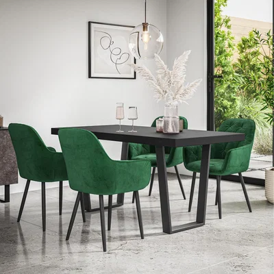 The Range Aria Dining Table And Chairs Anika Velvet Chairs - Green