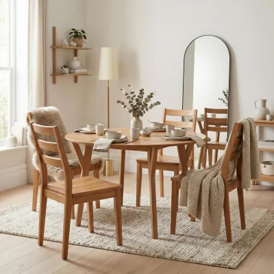 The Range Lynton Walnut Effect Round Wood Dining Table 4 Lynton Chairs - Walnut