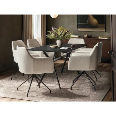 The Range Emil Glass Dining Table with 6 Isla Chairs Set - Black + Cream