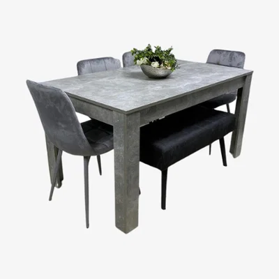 The Range Dining Table and 4 Chairs With Bench Stone Grey Effect Wood Table  - Grey