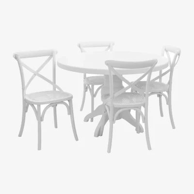 The Range Vermont White Wash Round Dining Table with 4 Chairs Set - White