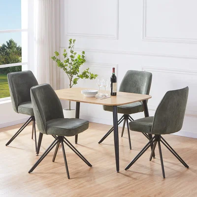 The Range Aspen Light Oak Rectangular Table and 4 Swivel Dining Chairs - Green