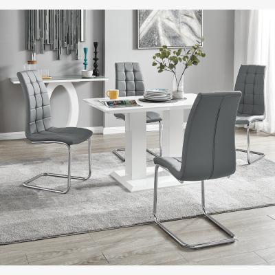 The Range Imperia 4 Modern White High Gloss Dining Table and 4 Murano Chairs Set - Grey