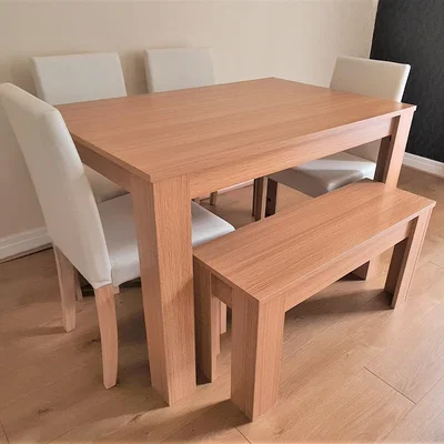 The Range Modern Wooden Oak Dining Table with Chairs and Bench - Cream